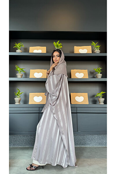AYA MWT412 - Striped Silk Half-Bisht Abaya