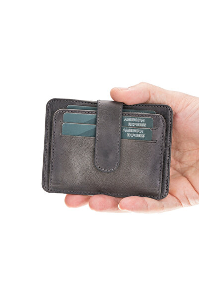 AbbasShop حامل بطاقات جلدي نحيف متعدد الأقسام BLW019 TN18EF رمادي