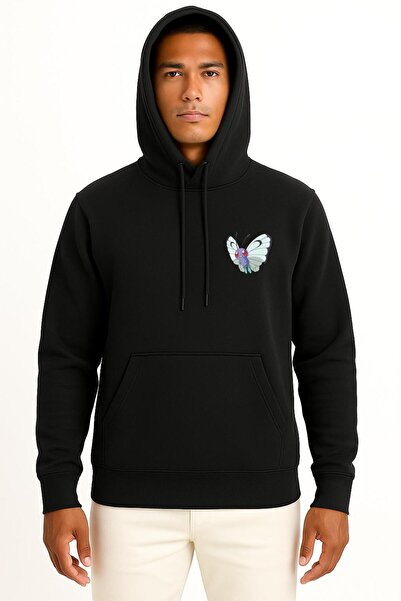 Bahriyeli Collection cu glugă Butterfly Pocket cu imprimeu Unisex Swea tricou