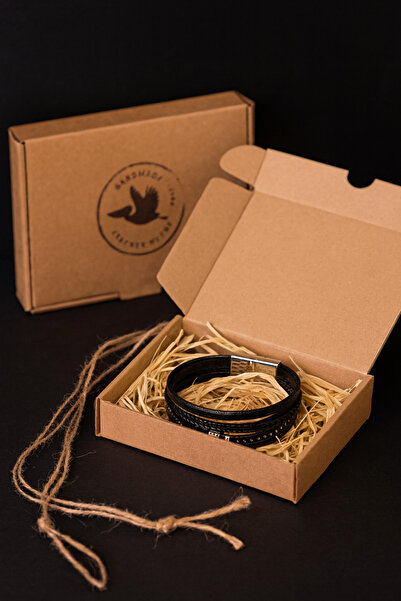 MAT Deri Men's Genuine Leather Bracelet Gift Knitted & Stone Detailed Bracelet Accessory