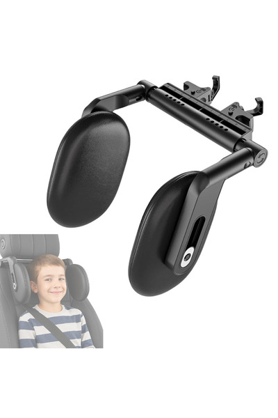 ZEQAS ZEQAS παιδικό προσκέφαλο αυτοκινήτου, ρυθμιζόμενο, μαύρο δέρμα, βάση στήριξης προσκέφαλου, για κάθισμα με ρυθμιζόμενη μπάρα