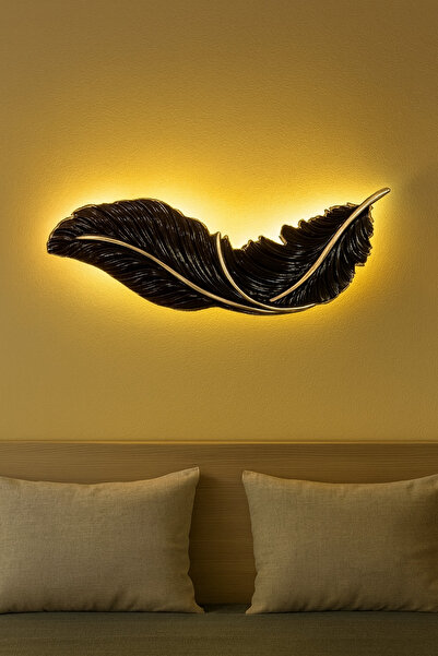 ASZEN Beyaz Gold Damarlı Kuş Tüyü Aplik – 9 Wolt Pilli – Her Yöne Asılabilir ...