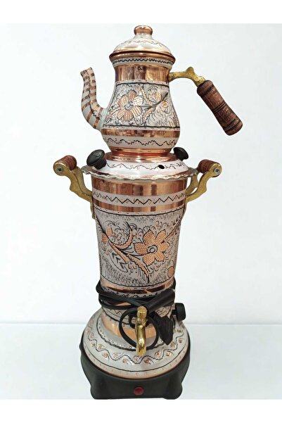 KARACA BAKIR İşlemeli Bakır Semaver- Elektrikli Bakır 2,8 lt Semaver