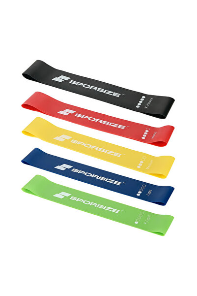 Sporsize 100% Latex Resistance Band – Home Gym Pilates Fitness – Leg Hip Training Loop Band Set of 5