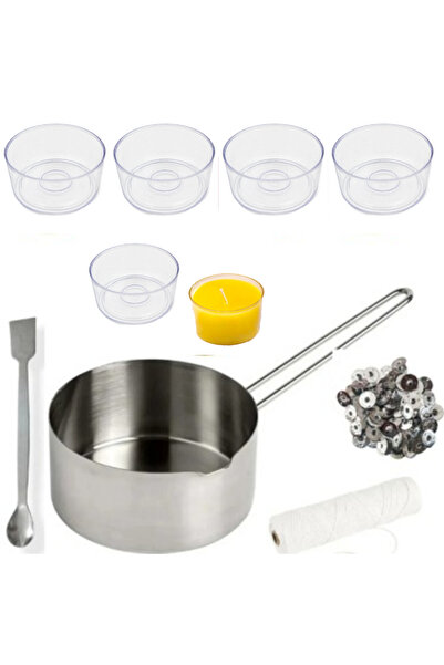 adin tasarım Yılbaşı Mum Yapım Seti Mum Eritme Kabı 1000 Ml Karıştırma Kaşığı Fitil Tutacağı Mum Kabı Mika 5li