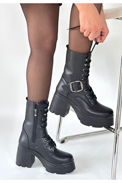 doremodam حذاء لينما ذو الكعب العالي ذو الأربطة باللون الأسود