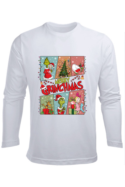 Efendioğlu Design Long Sleeve 6 Photo Lights Merry Grinchmas Printed Christmas New Year Children's T-Shirt
