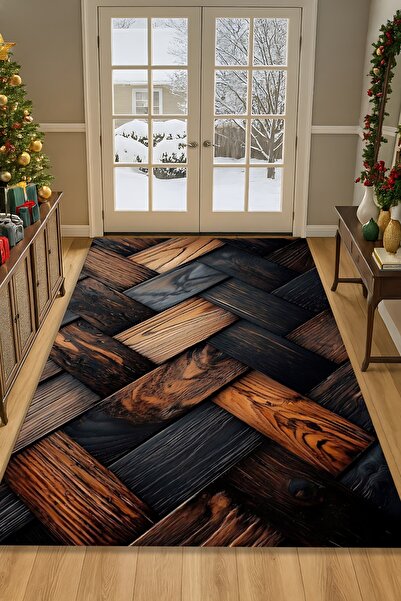 Kessy Home Studio Geometrik Desenli Dijital Baskı Yıkanabilir Halı Kaymaz Tab...