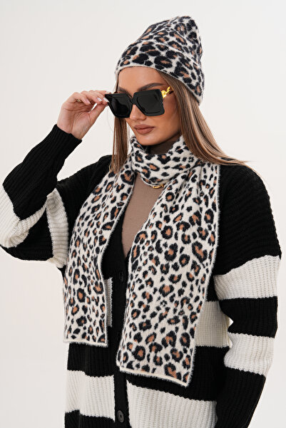 Ritagarcia Luxury Soft Textured Leopard Scarf Beanie Set | Quality Knitwear Combination