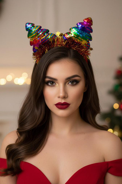 Jaida Moda Γυναικεία Πρωτοχρονιάτικη Κορώνα με Πολύχρωμη Φιγούρα Πεύκου