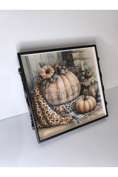 IremTasarimAtolyesi Leopar Desenli Tepsi Epoxi Sunumluk Ayaklı Yılbaşı Hediyeleri