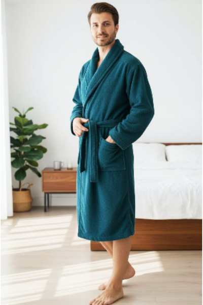 Star Fashion Men's fluffy and warm bathrobe with pockets and drawstring
