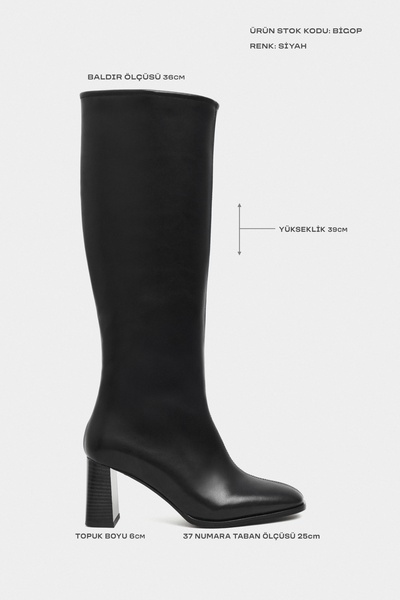 NİŞANTAŞI SHOES Bigop Black Matte Blunt Toe Heeled Women's Boots