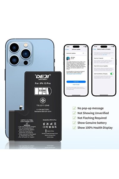 Apple Compatible Battery Iphone 13 Pro, Diagnostic, Large Capacity (3300 mAh) - DEJI