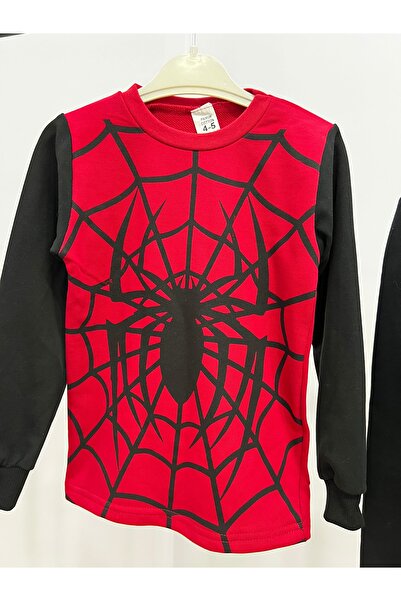 miniktavşanlarkids Boys' Spider Patterned Sweatshirt and Jogger Top and Bottom Set – Set of 2 – Ages 3-10 – Winter