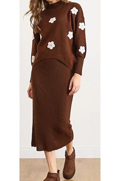 Esperar Women's Top Sweater Bottom Suspender Dress Knitwear Set