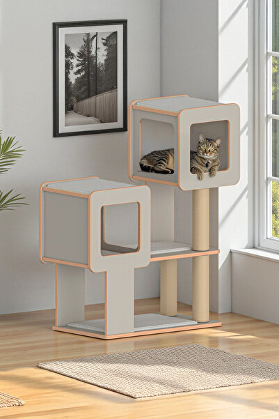 Patihomes Multi-Storey Cat Scratching and Play House with 2 Nesting Holes 18mm Mdf Premium Series with Cushions