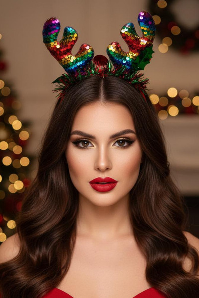 Jaida Moda Γυναικεία πολύχρωμη παγιέτα με φιγούρα τάρανδου για το νέο έτος