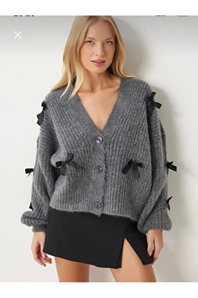 Store Elchee kadın fiyonklu yumoş basic triko hırka