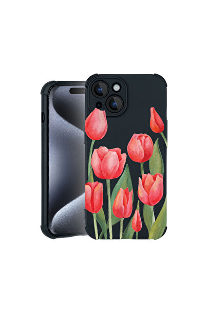bestcase Pro Shock Case For Apple iPhone 15, cu Design Red Tulips, 3100031 AS...