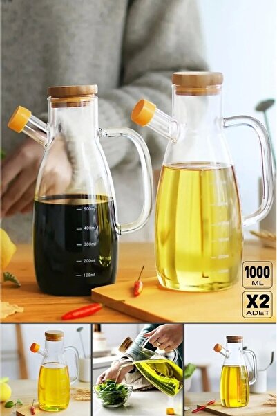 kitchenboost Thn 2 Li Glass Oil Container with Bamboo Lid, Vinegar Container, 1000 Ml. Glass Pitcher