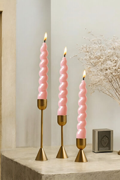 homeartplus Pembe renk İtalyan burgu Şamdan mumu 3 adet 18 cm 2.2 mm (Şamdan ...