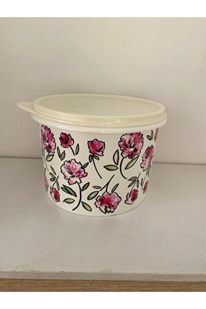 Tupperware 1L silindir kap çiçekli saklama kabı