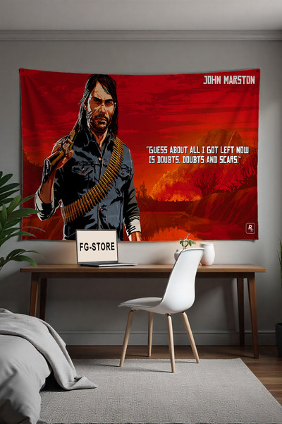 FG Store Red Dead Redemption 2 Gamer Temalı Dijital Baskılı Duvar Örtüsü Duva...