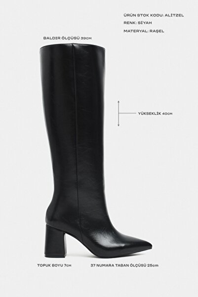 NİŞANTAŞI SHOES Alitzel Black Rustic Pattern Pointed Toe Women's Heeled Boots