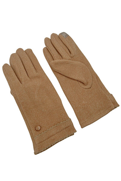 Sofist İstanbul Camel Suede Look Button Detailed Soft Women's Gloves