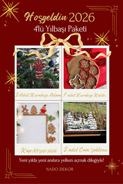 NADO DEKOR Yılbaşı Paketi 3 (7'li Kurabiye Kalıbı, Kurabiye Adam 2 adet, Geyi...