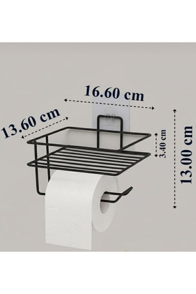 HomeBasics Metal Toilet Roll Holder Square Bathroom Organizer Toilet Roll Holder Black