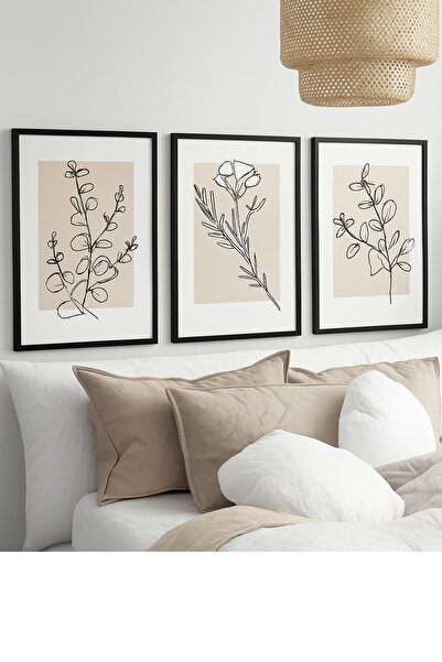 NT Handmade Laminated Framed Pvc Protected 3-Piece Abstract Floral Pattern Decorative Uv Printing Mdf Wall Painting Set