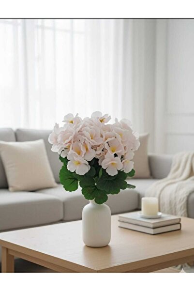 ENRUFLORA Yapay Açık Toz Pembe Sardunya 7 Dallı 40 cm Ev Salon Balkon Bahçe D...