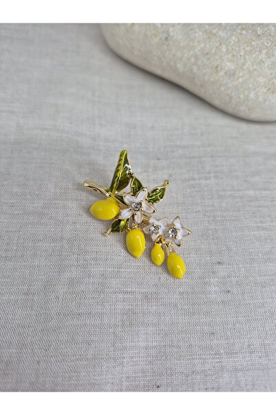 PİNA HEDİYELİK AKSESUAR Taşlı Limon Dalı Limon Çiçeği Broş Yaka İğnesi Eşarp ...