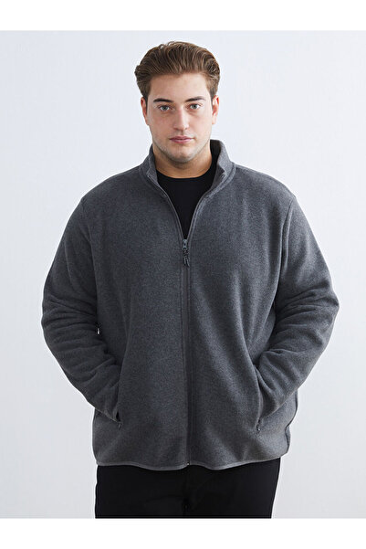 LC Waikiki Gri Standart Kalıp Dik Yaka Polar Erkek Fermuarlı Sweatshirt