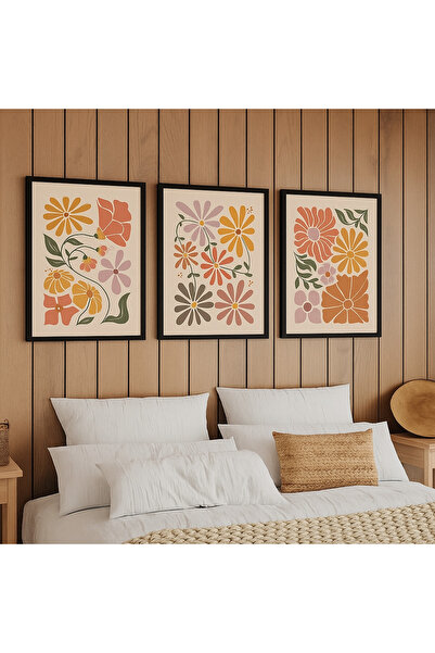 NT Handmade Laminated Framed Pvc Protected 3-Piece Colorful Abstract Patterned Decorative Uv Printing Mdf Wall Painting Set