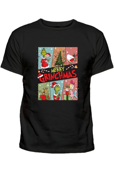 Efendioğlu Design 6 Photo Luminous Merry Grinchms Printed Christmas New Year Children's Short-Sleeved T-Shirt