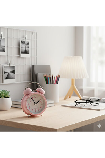 Livava Yuvarlak Masa Saati, Alarmlı ve Işıklı, Pembe, 14x10