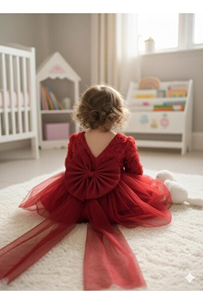 BİLGEN Style Baby Girl Rose Patterned Bow Lu Stylish Special Occasion Evening Dress 0-5 Years Old