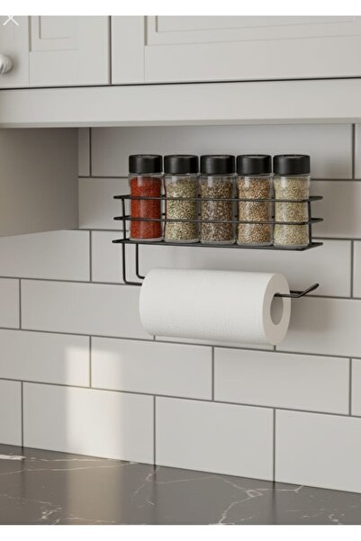 HomeBasics حامل مناديل معدني مع رف لتنظيم الحمام والمطبخ