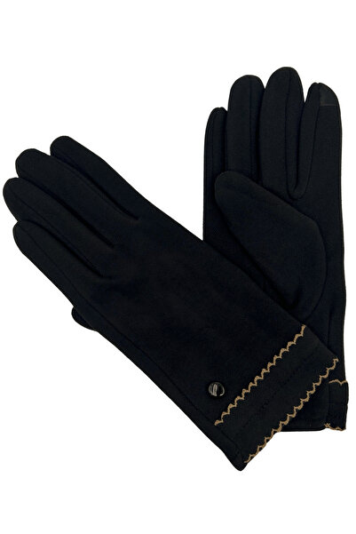 Sofist İstanbul Black Suede Look Button Detailed Soft Women's Gloves