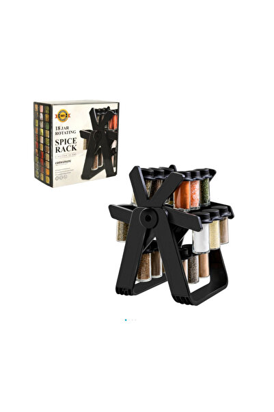 OEM Rotating Spice Rack with 18 Glass Containers, 26x22.5x34.5cm, with Plastic Stand