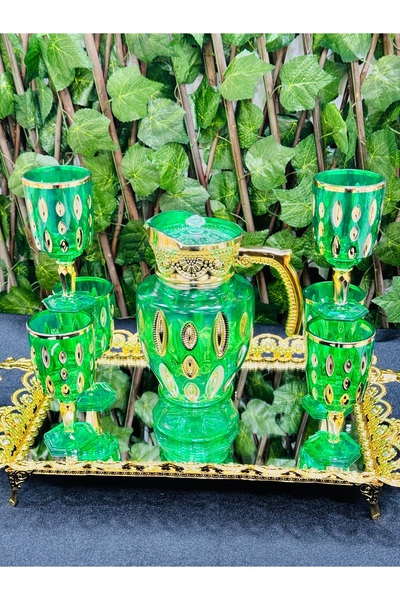 EVRA 7 Parça Sürahili Cam Bardak Seti Yeşil