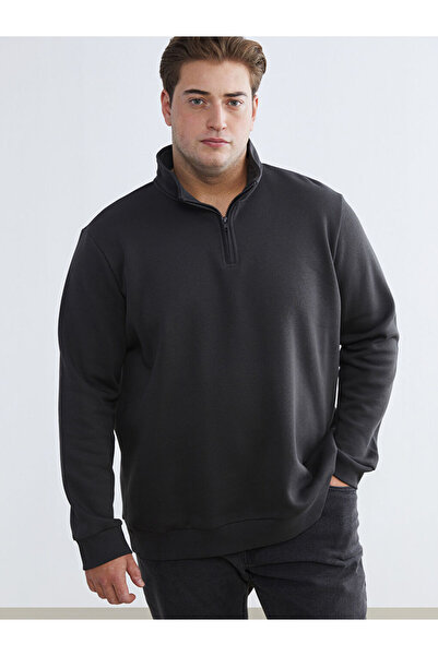 LC Waikiki Anthracite Large Size Mock Neck Men's Sweatshirt