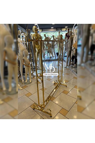 MD Vİtrin Dekorasyon GOLD KAPLAMA DAYANIKLI FERFORJE ELBİSE STANDI ASKISI