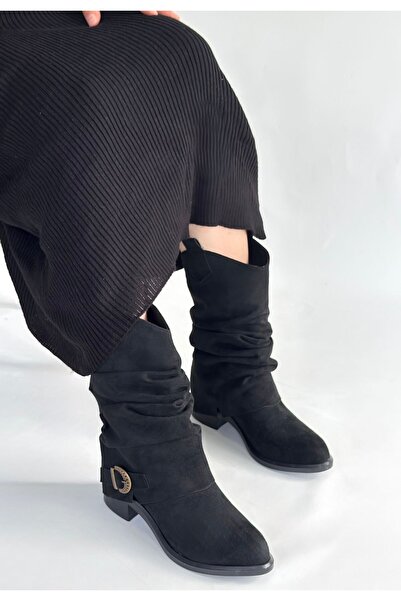 Zerenyus Canty Premium Black Suede Bellows Heeled Boots