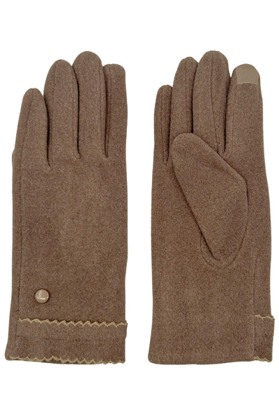 Sofist İstanbul Brown Suede Look Button Detailed Soft Women's Gloves