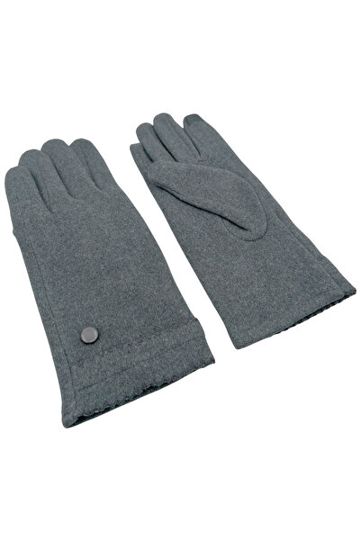 Sofist İstanbul Gray Suede Look Soft Women's Gloves with Button Detail