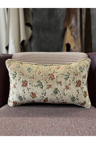 Fabricland Goblen Dokuma Keten Dikdörtgen Kahverengi Biyeli Kırlent Kılıfı 50x30 cm